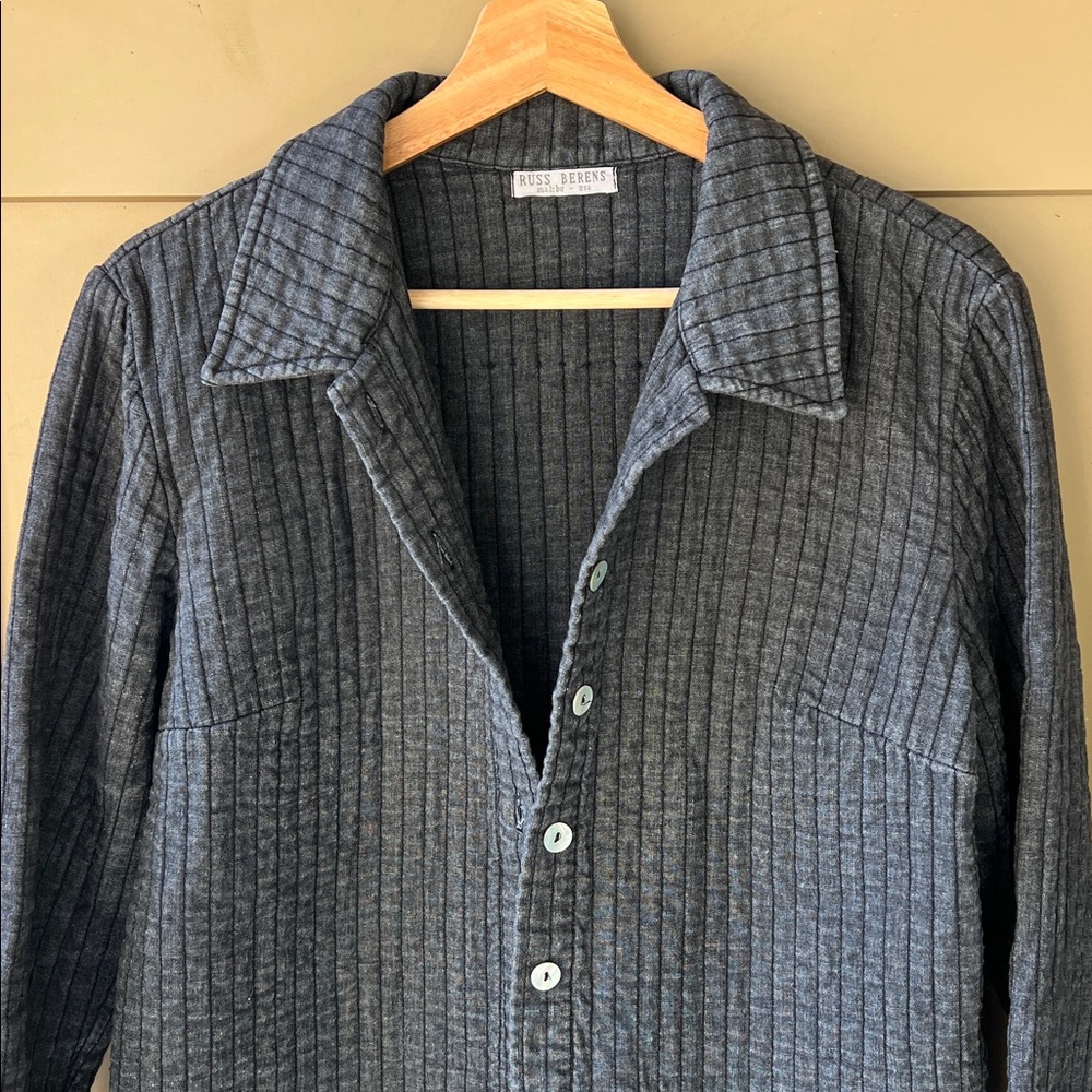 Russ Berens Sz S Linen Blend Quilted Shirt-Jacket Navy Stone Washed Lagenlook - Picture 3 of 11